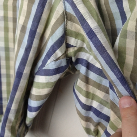 $ Olde school men blue green white stripe shorts.Zip flat front. Size 42 - Picture 5 of 14